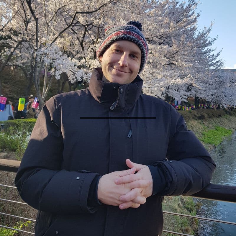 Joel With Cherry Blossoms In Seoul